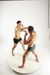 Underwear Fighting Man - Man White Muscular Short Brown Dynamic poses Academic